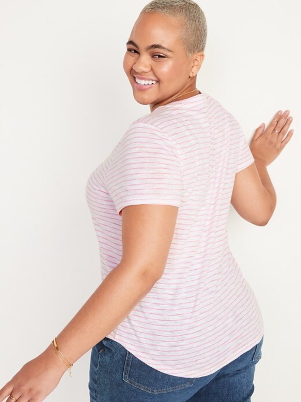 Old Navy - EveryWear Striped Slub-Knit Tee 688950 | Large | Pink & White Stripe - Picture 10 of 10
